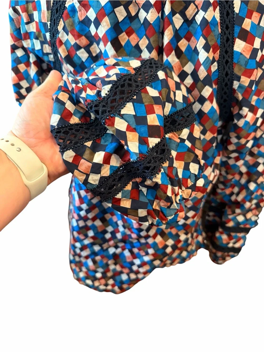 Tory Burch Sonia Geometric Silk-Blend Blouse Size 6